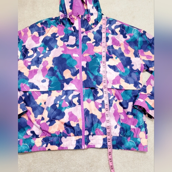 Reebok Women’s Hooded Windbreaker Jacket Abstract Print Size Large Zip Front - Picture 10 of 14